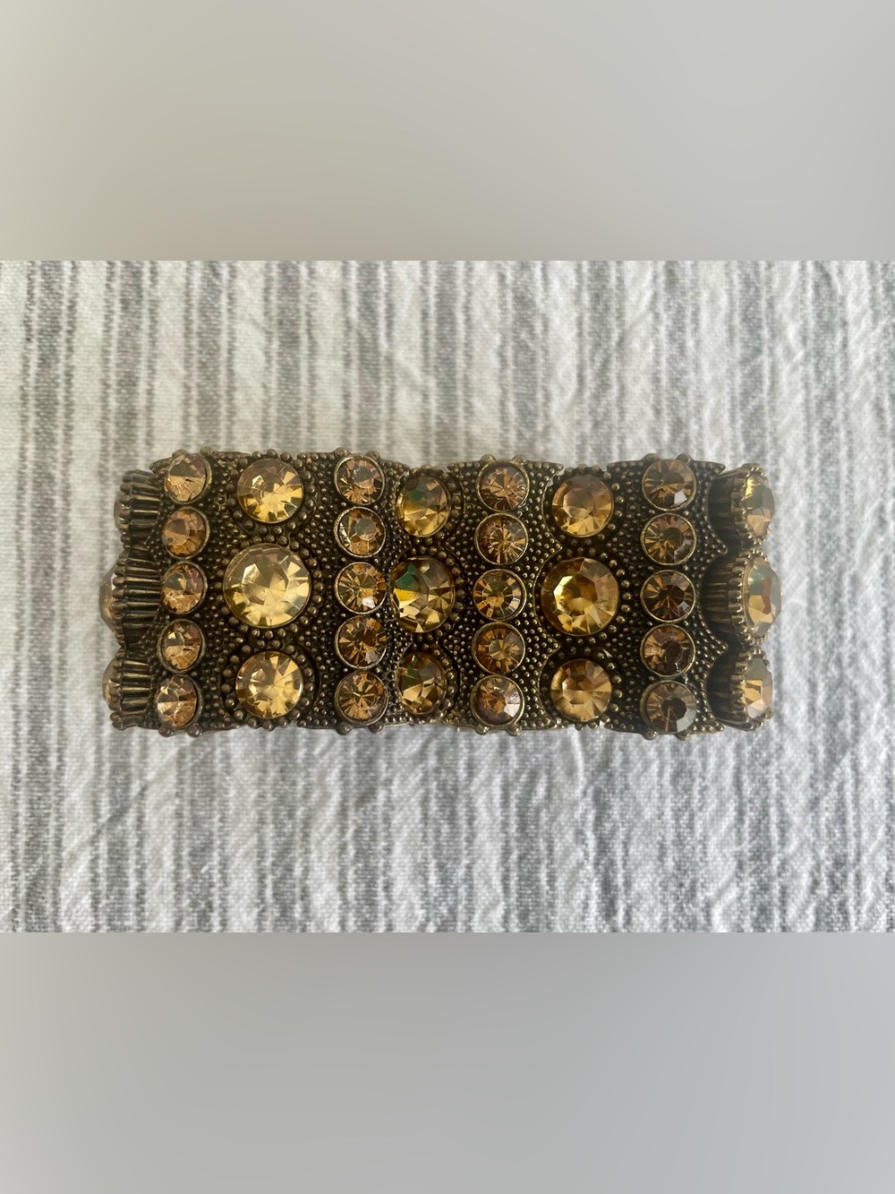 WHITE HOUSE BLACK MARKET Bronze Tone Amber Stretch Cuff Bracelet - Picture 4 of 5